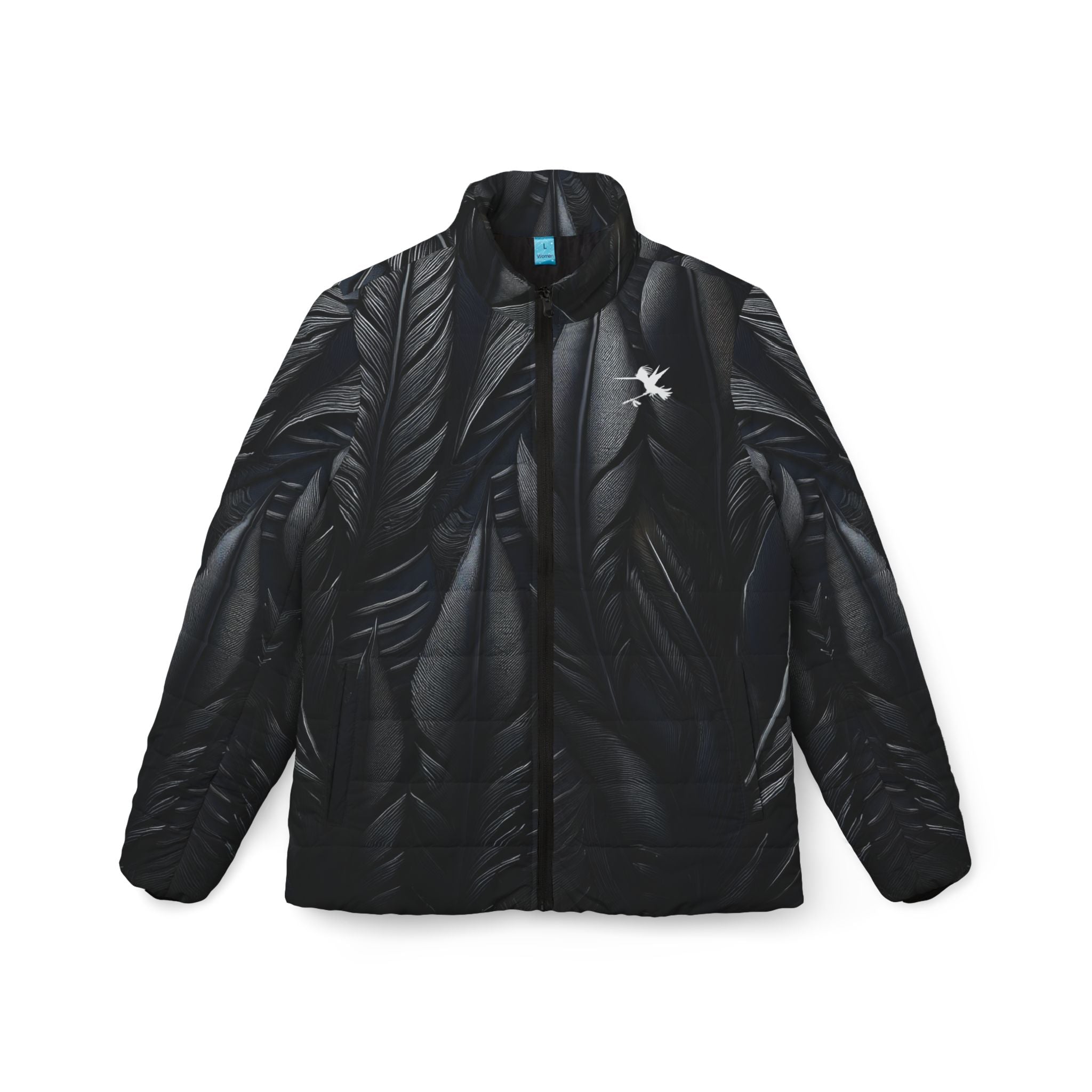 Black Tribal Feathers Women's Puffer Jacket