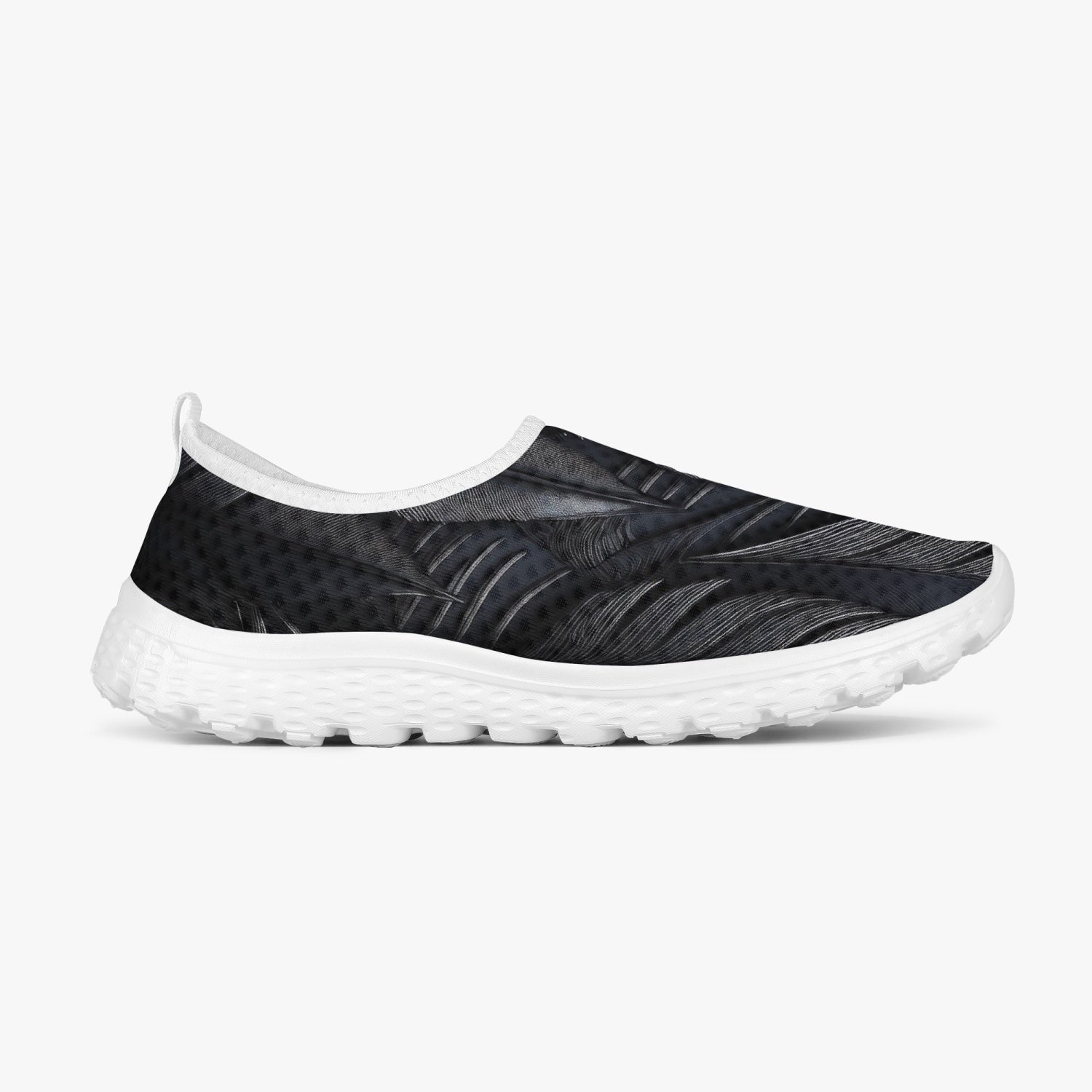 Black Tribal Feathers Women's Slip-On Mesh Running Shoes