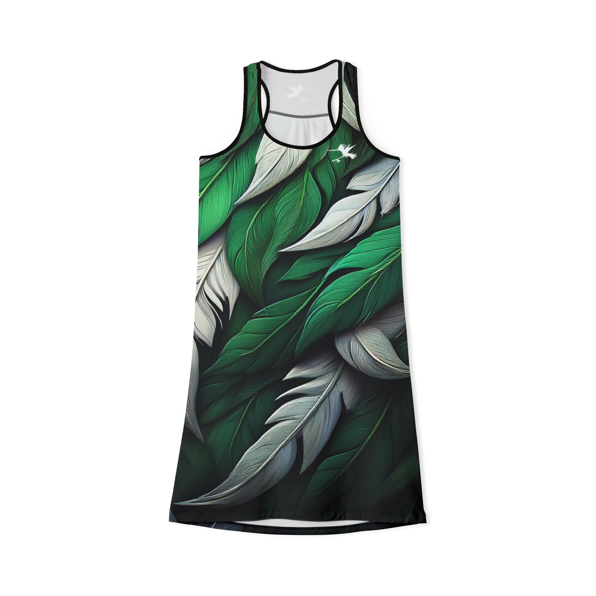 Green White Feathers Spear Racerback Dress