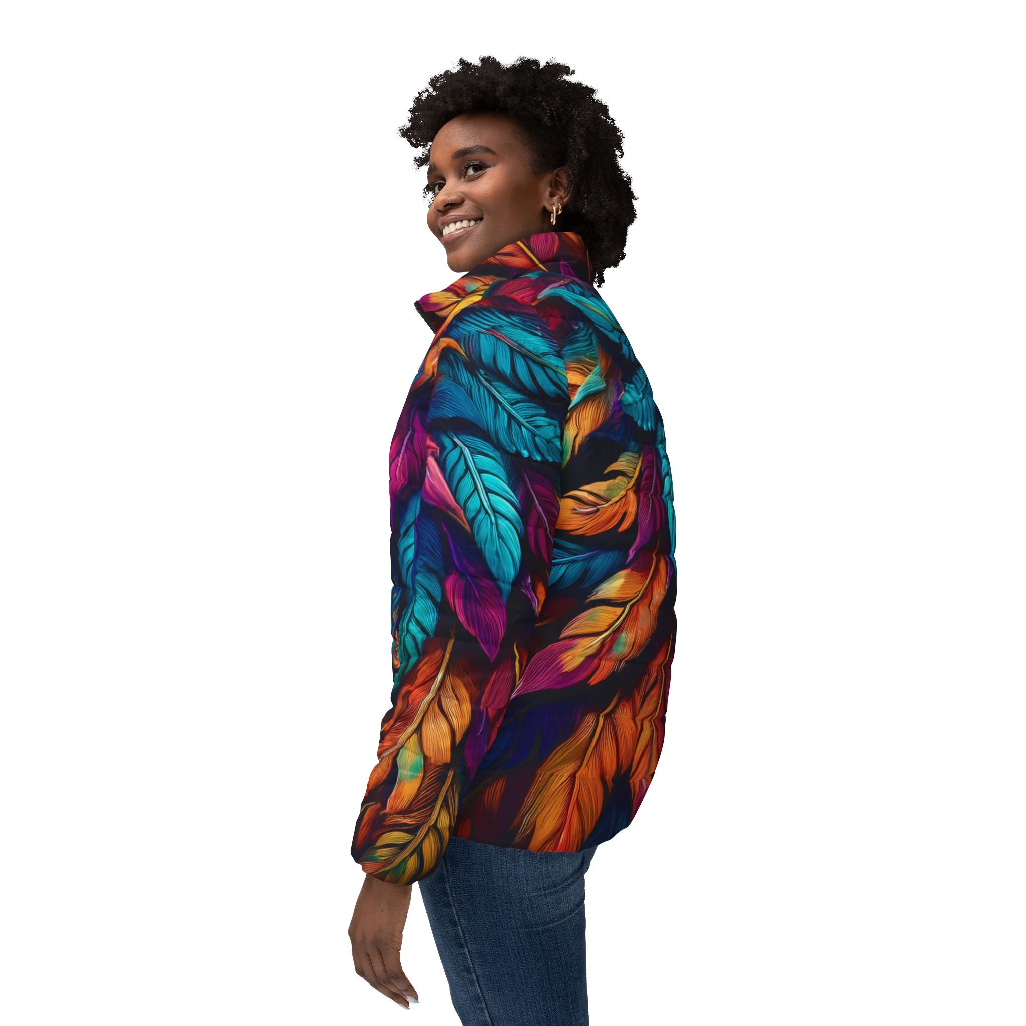 Colorful Feathers Women's Puffer Jacket