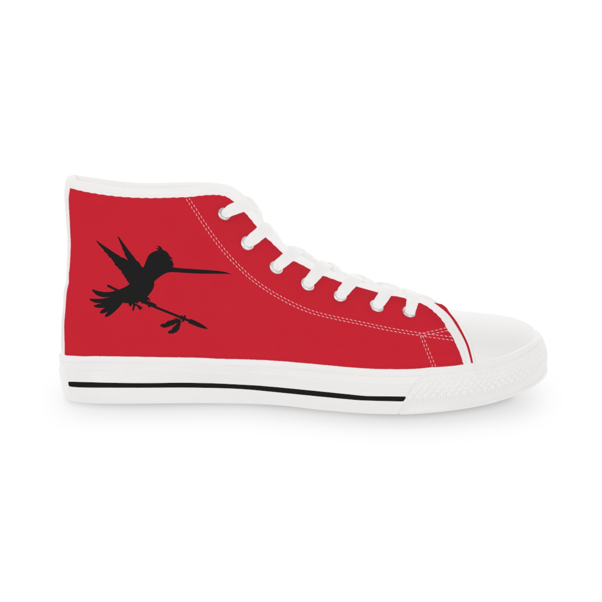 Blue White Feathers Spear Men's Red High Top Sneakers