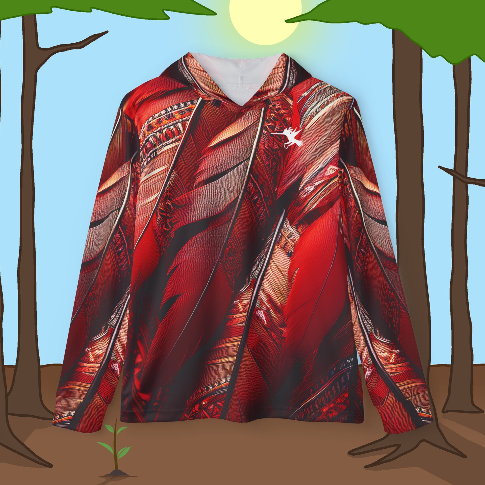 Red Tribal Feathers Warmup Sports Hoodie