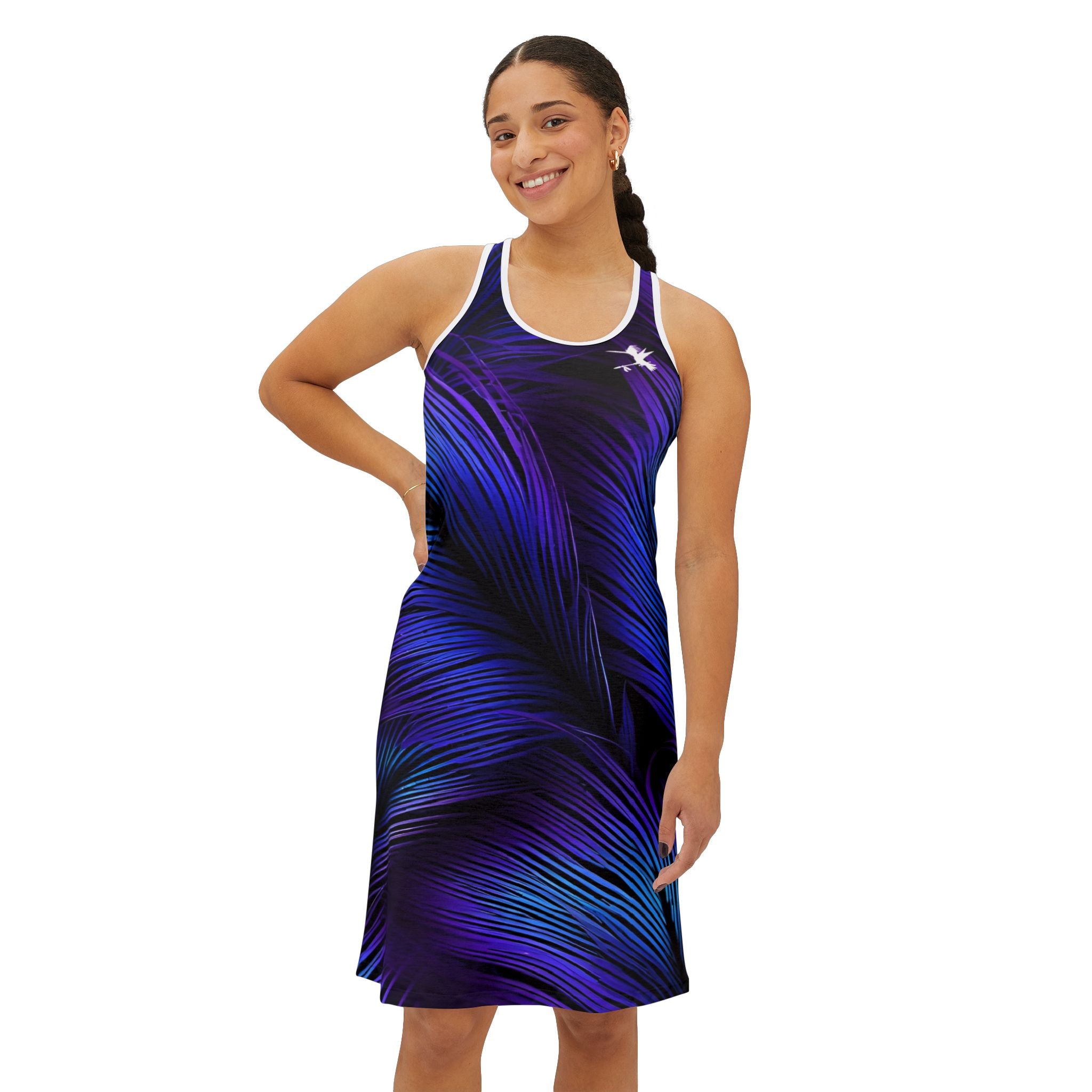 Purple Blue Feathers Spear Racerback Dress