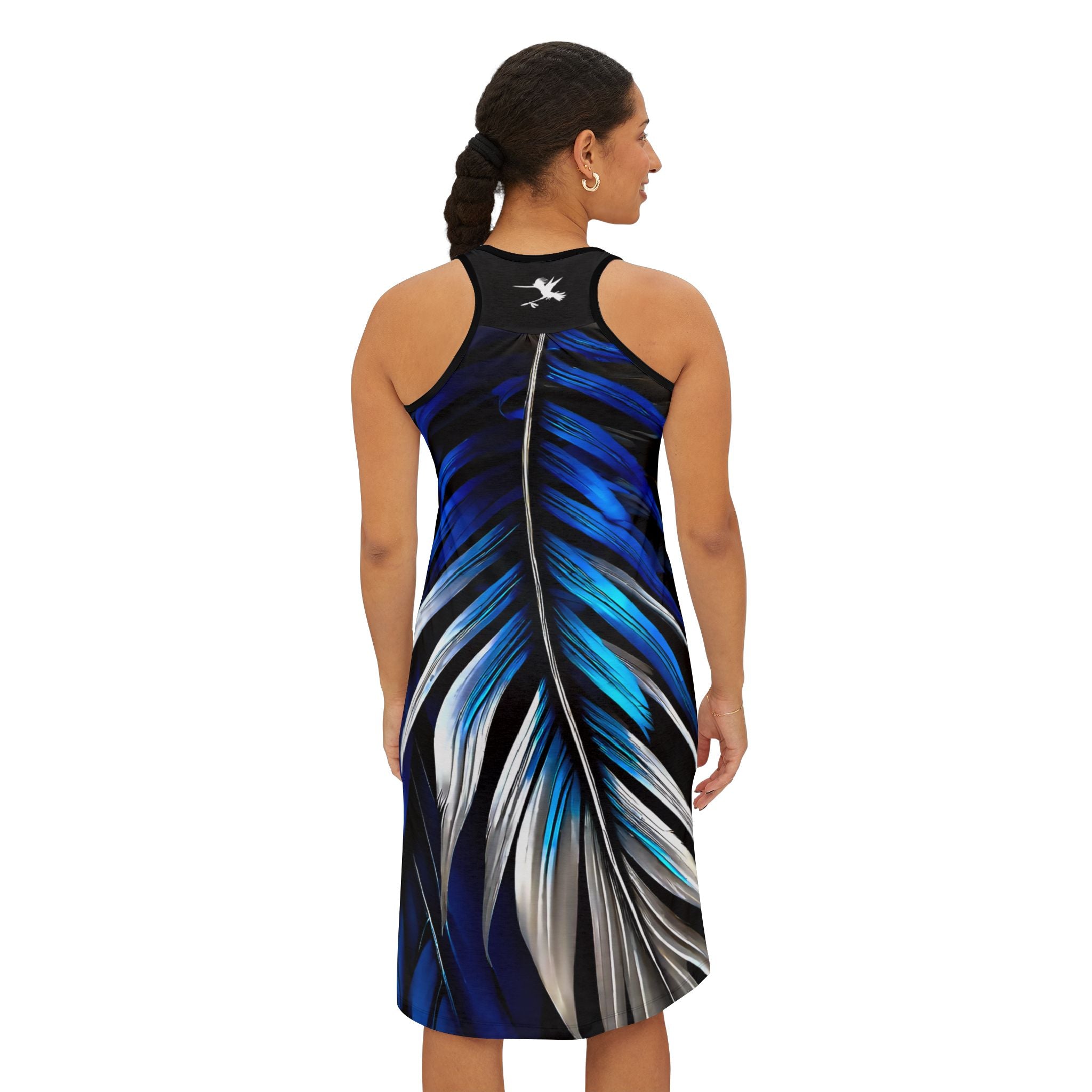 Blue White Feathers Spear Racerback Dress