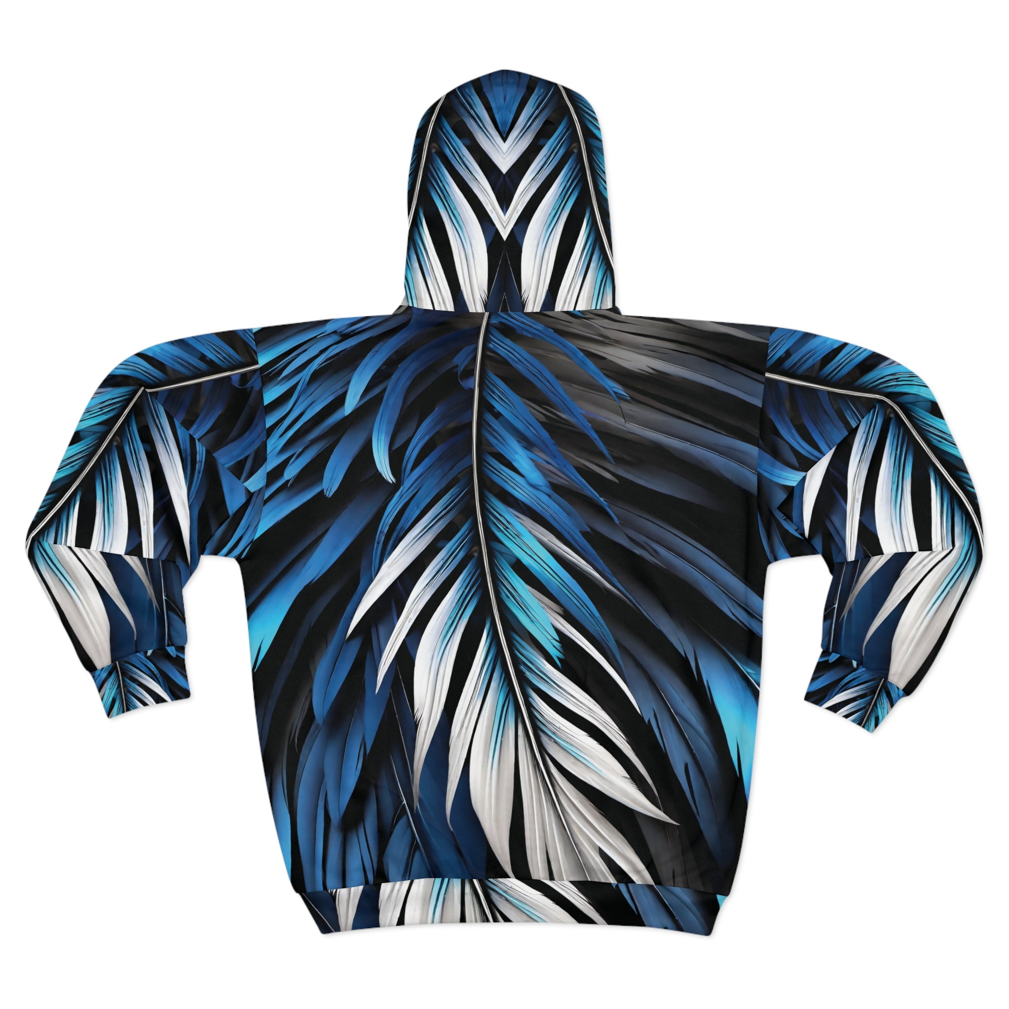 Blue White Feathers Zip Up Hoodie