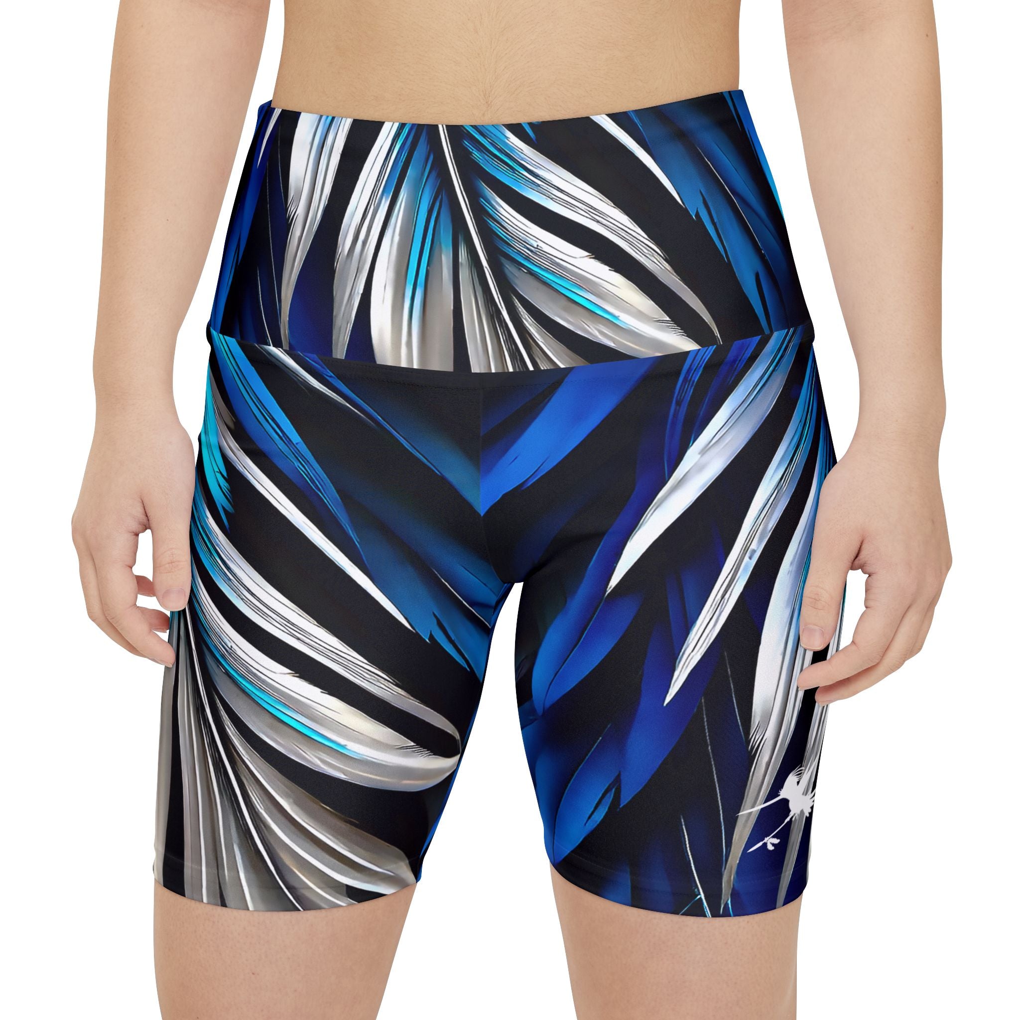 Blue White Feathers Spear Workout Shorts