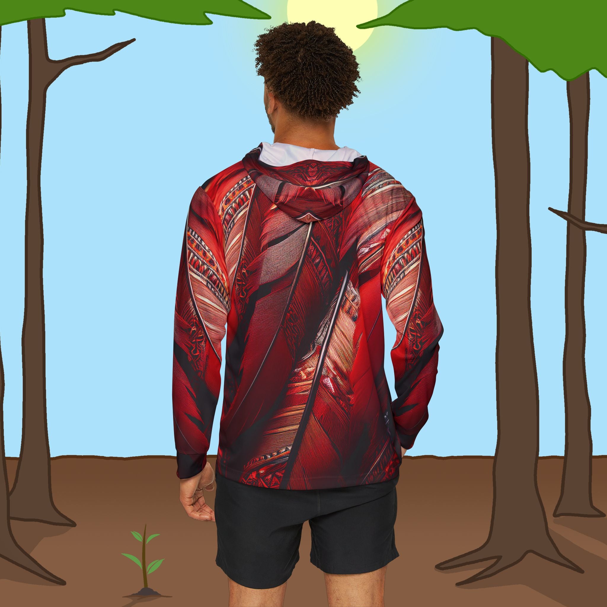 Red Tribal Feathers Warmup Sports Hoodie