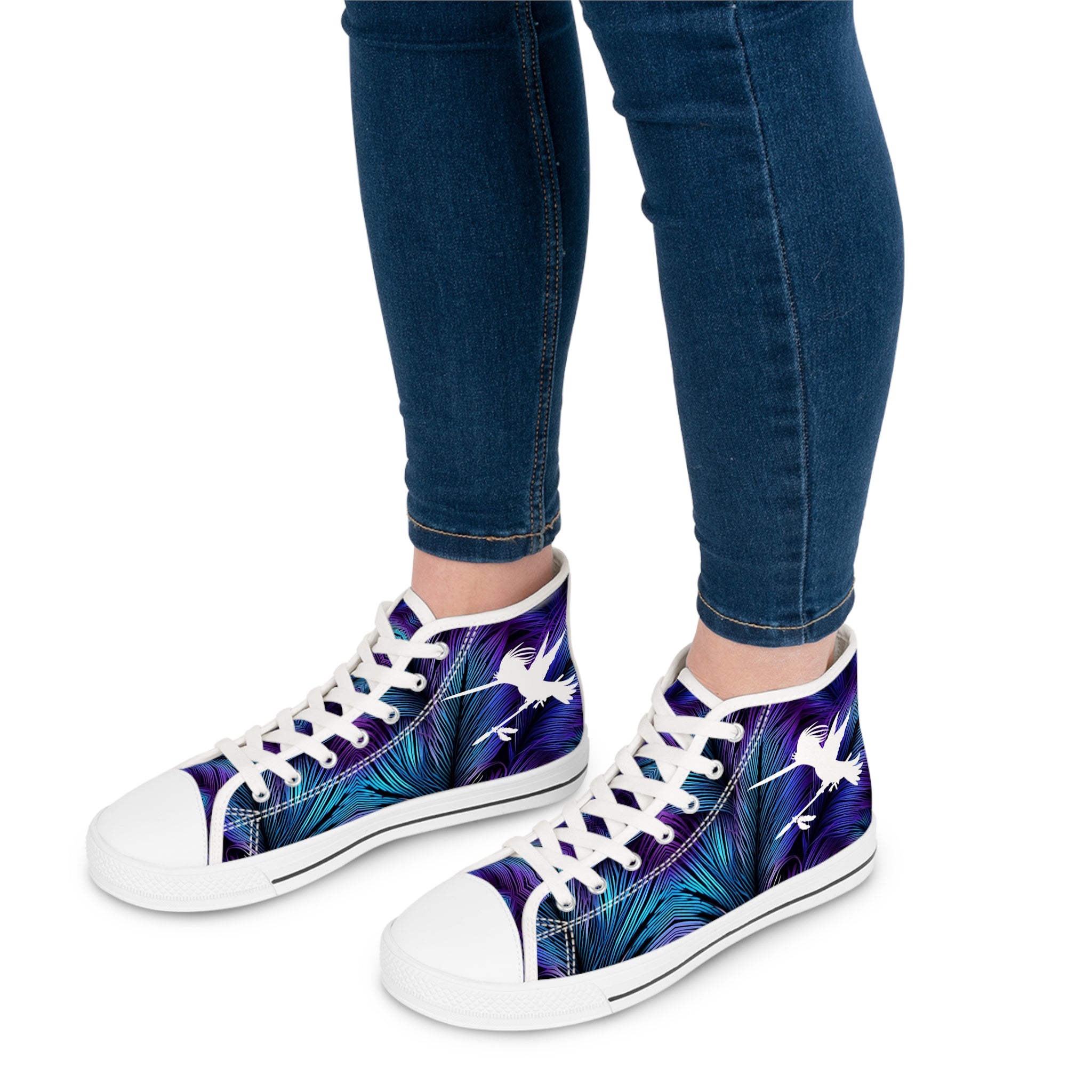 Purple Blue Feathers Spear Women's High Top Sneakers