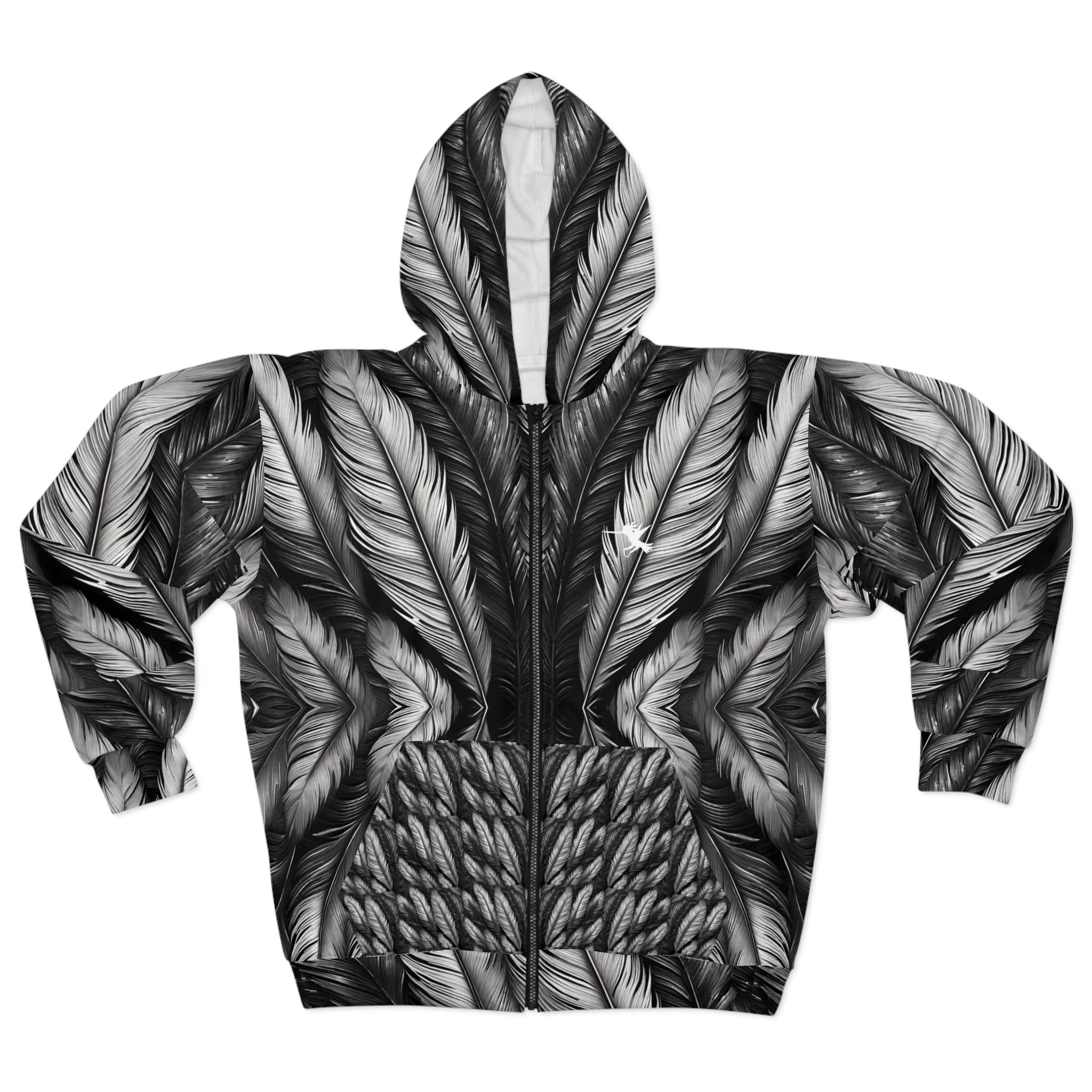 White Tribal Feathesr Zip Up Hoodie