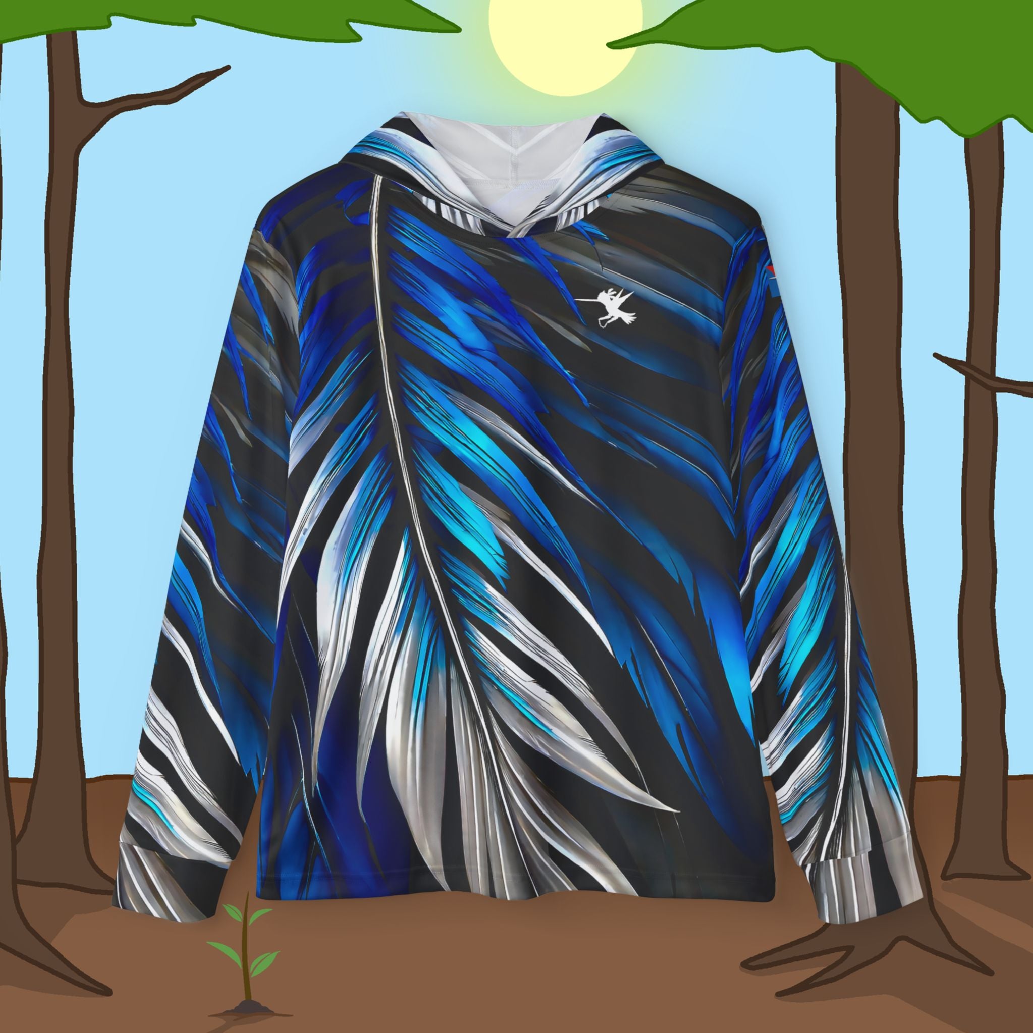 Blue White Feathers Nunchucks Warmup Sports Hoodie