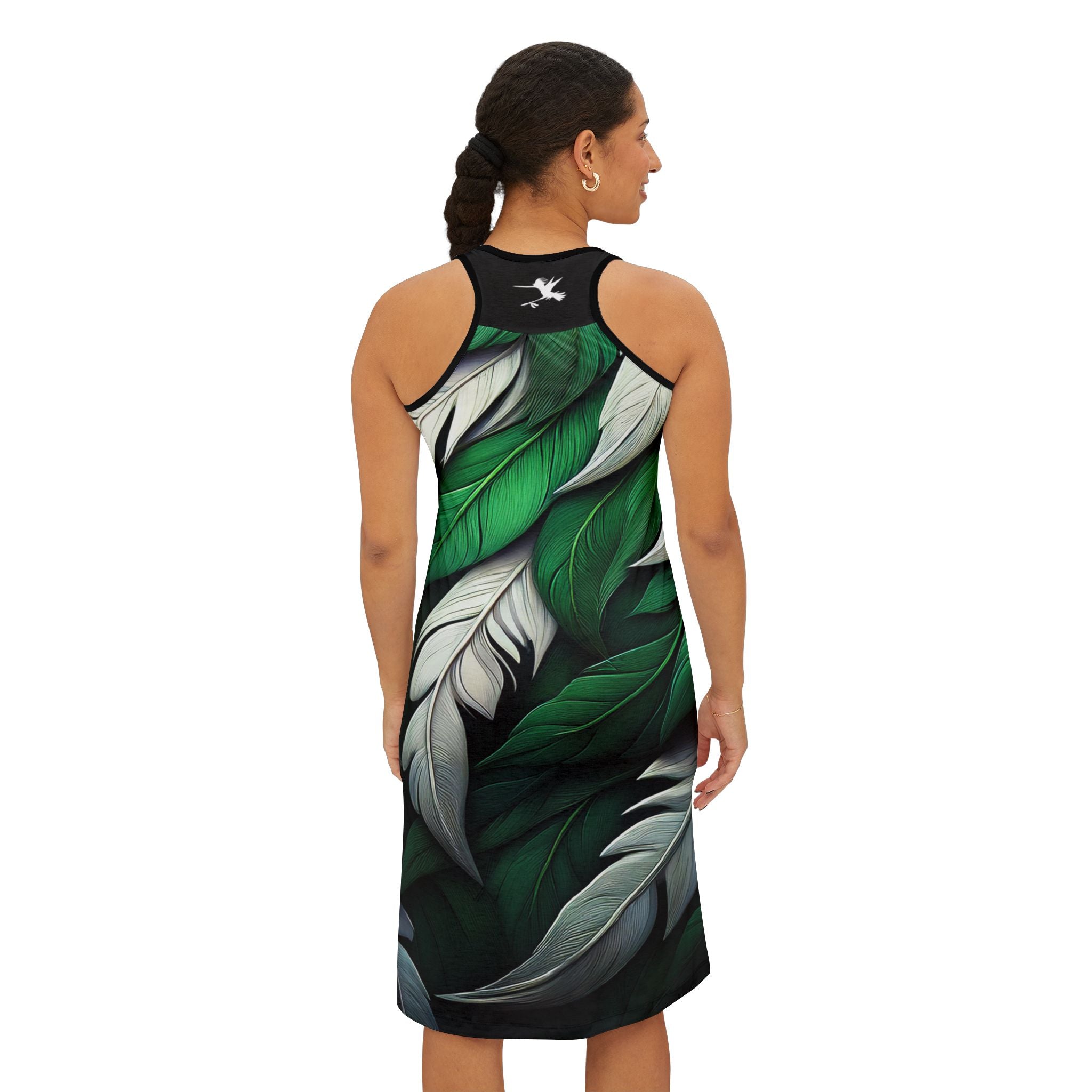 Green White Feathers Spear Racerback Dress