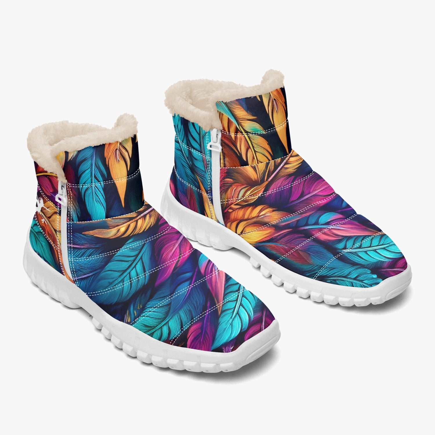 Colorful Feathers Fur Zip Up Boots