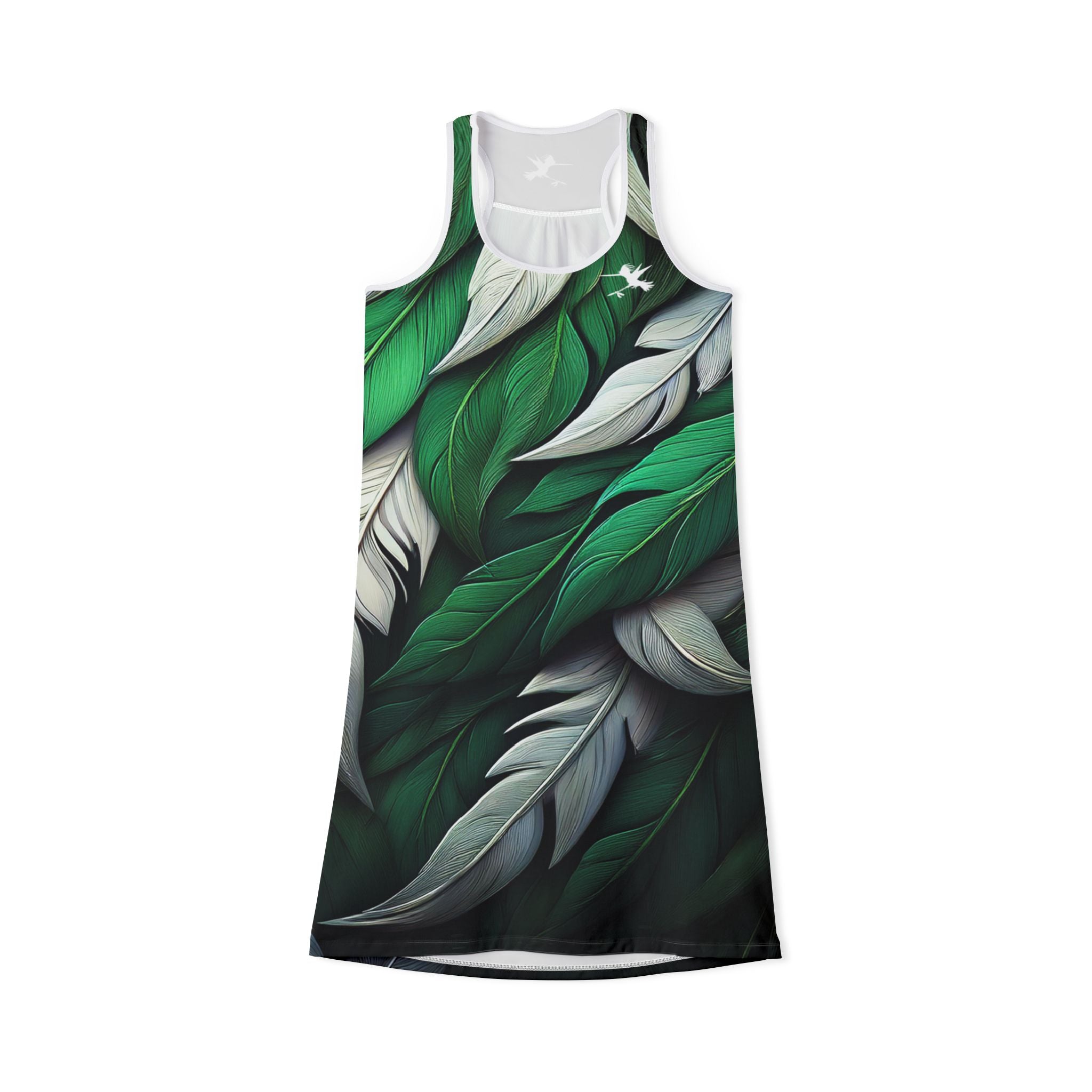 Green White Feathers Spear Racerback Dress