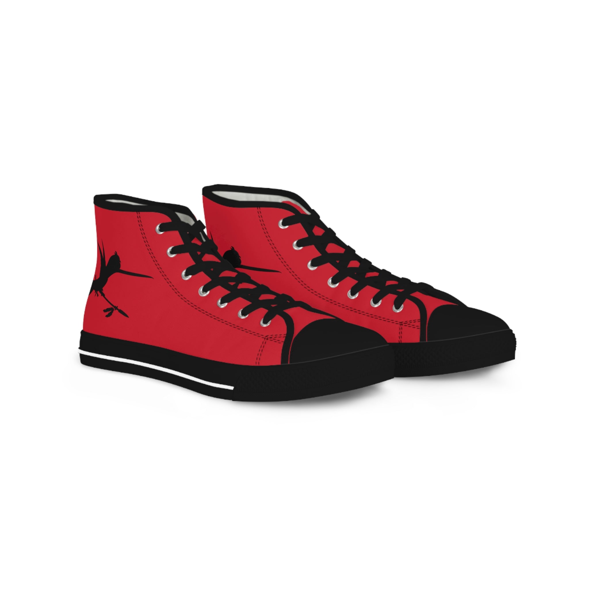 Blue White Feathers Spear Men's Red High Top Sneakers