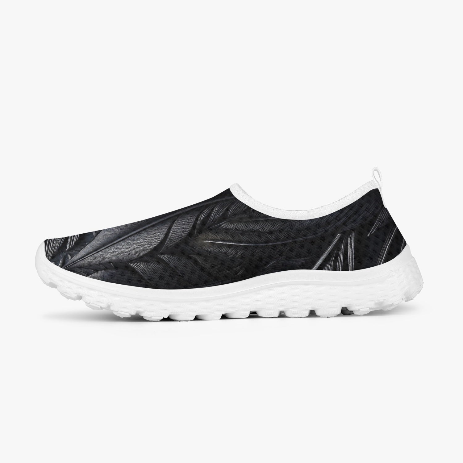 Black Tribal Feathers Women's Slip-On Mesh Running Shoes