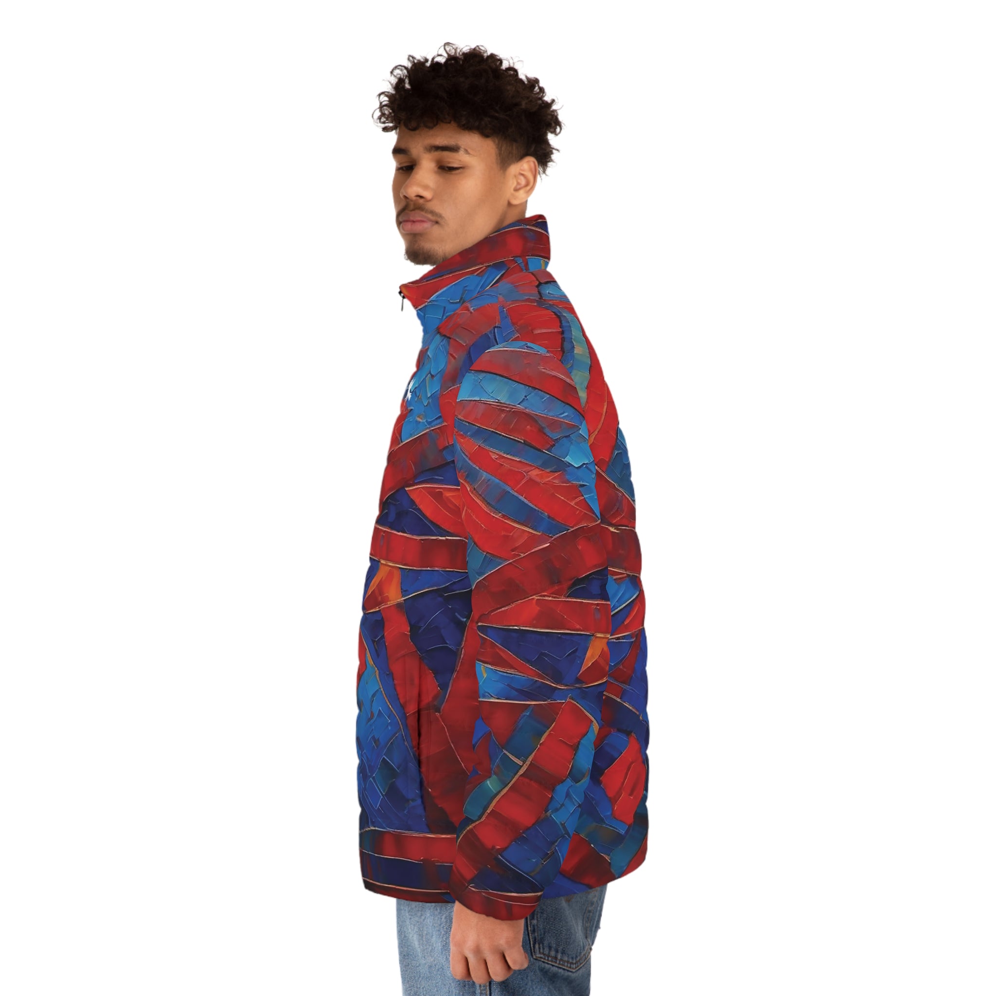 Red Blue Tribal Puffer Jacket