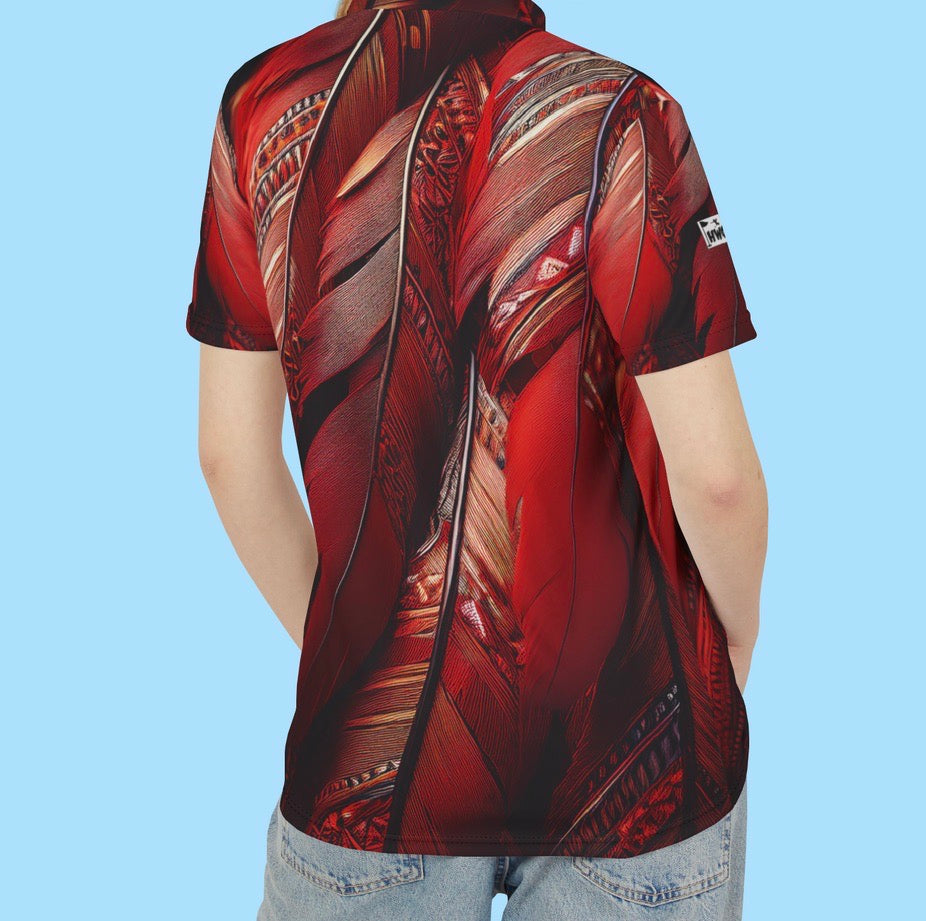 Red Tribal Feathers Golf Polo Shirt