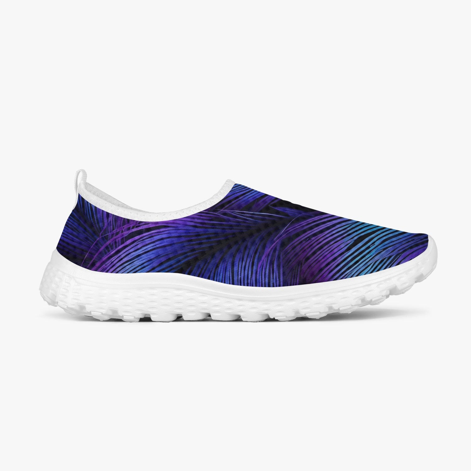 Purple Blue Feathers Women's Slip-On Mesh Running Shoes