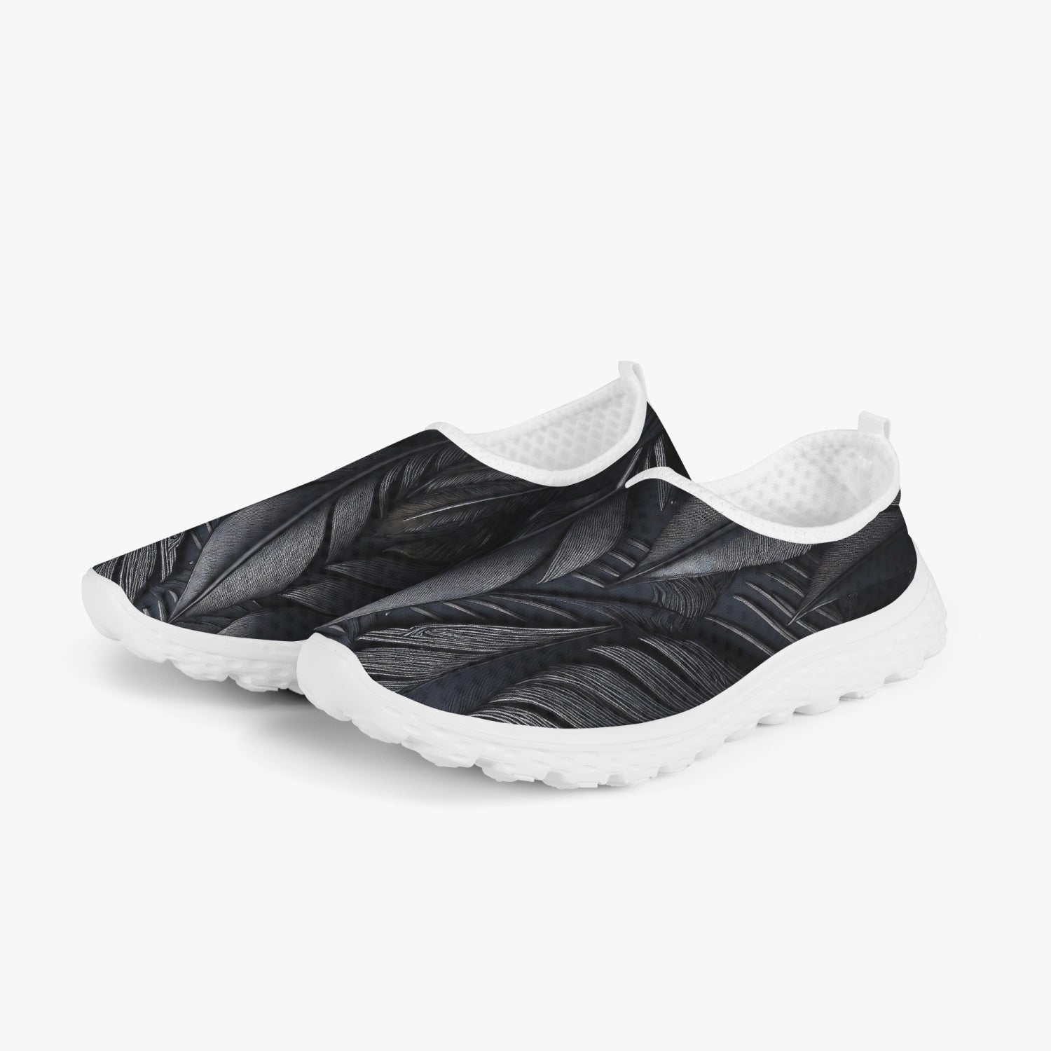 Black Tribal Feathers Women's Slip-On Mesh Running Shoes