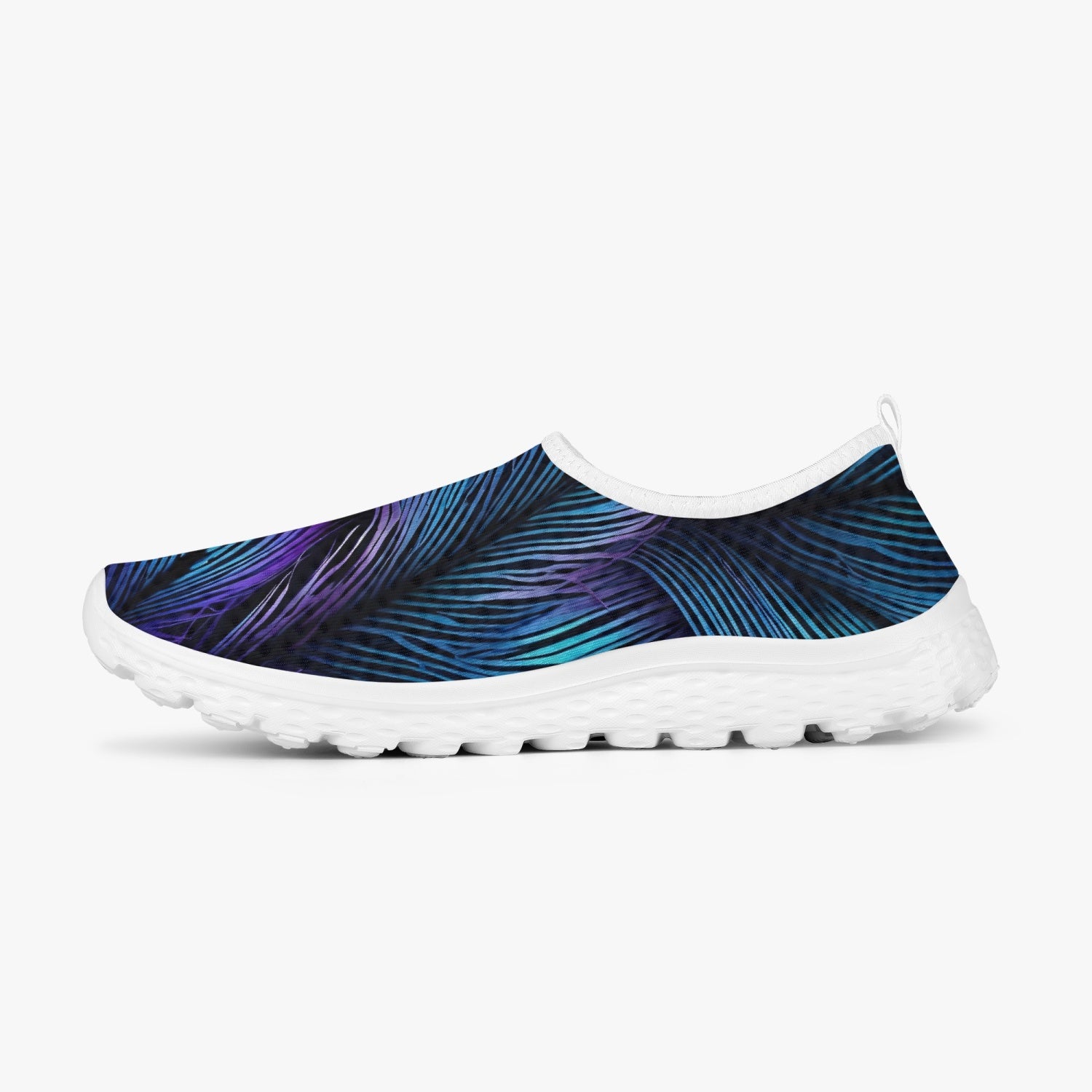 Purple Blue Feathers Women's Slip-On Mesh Running Shoes