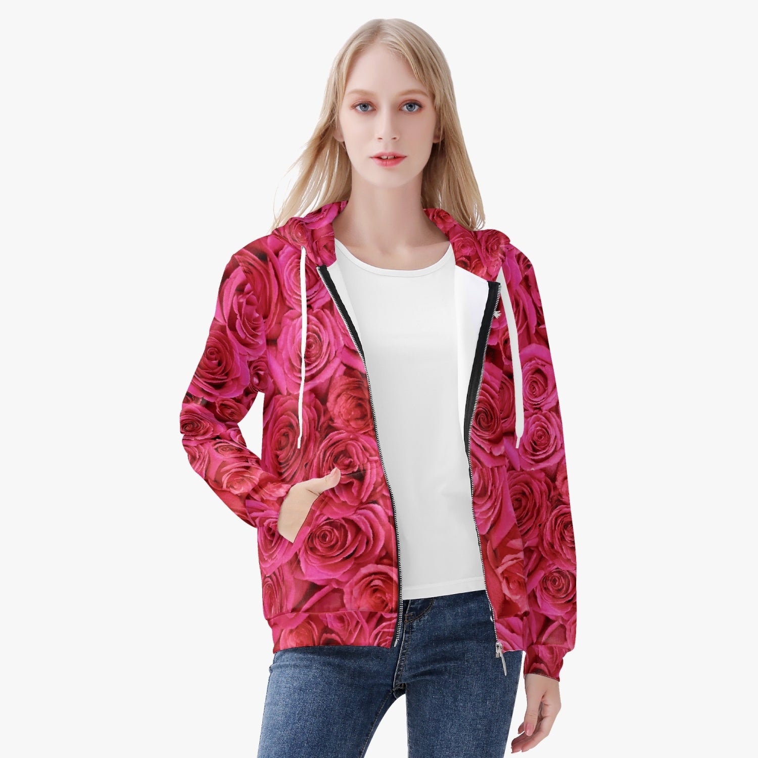 Roses Diamond Ring Women's Zip Up Hoodie
