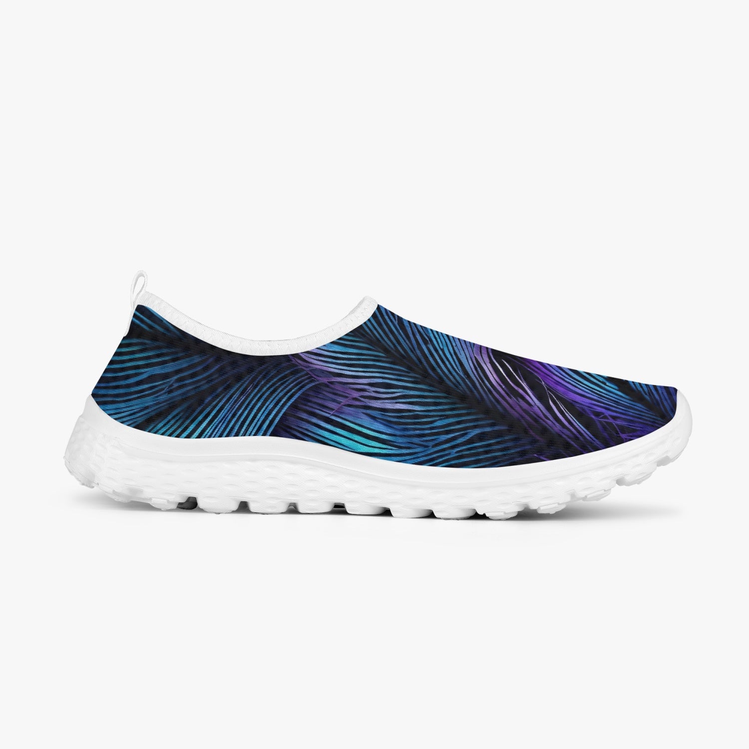 Purple Blue Feathers Women's Slip-On Mesh Running Shoes